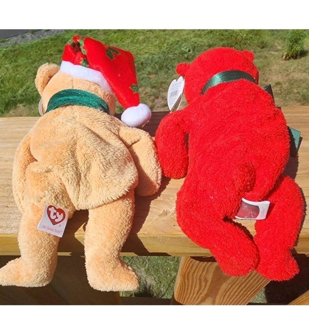 2 Vintage Ty Christmas Beanie Babies ~03 Holiday Teddy 01 Mistletoe Bear~ W Tags - Picture 4 of 6